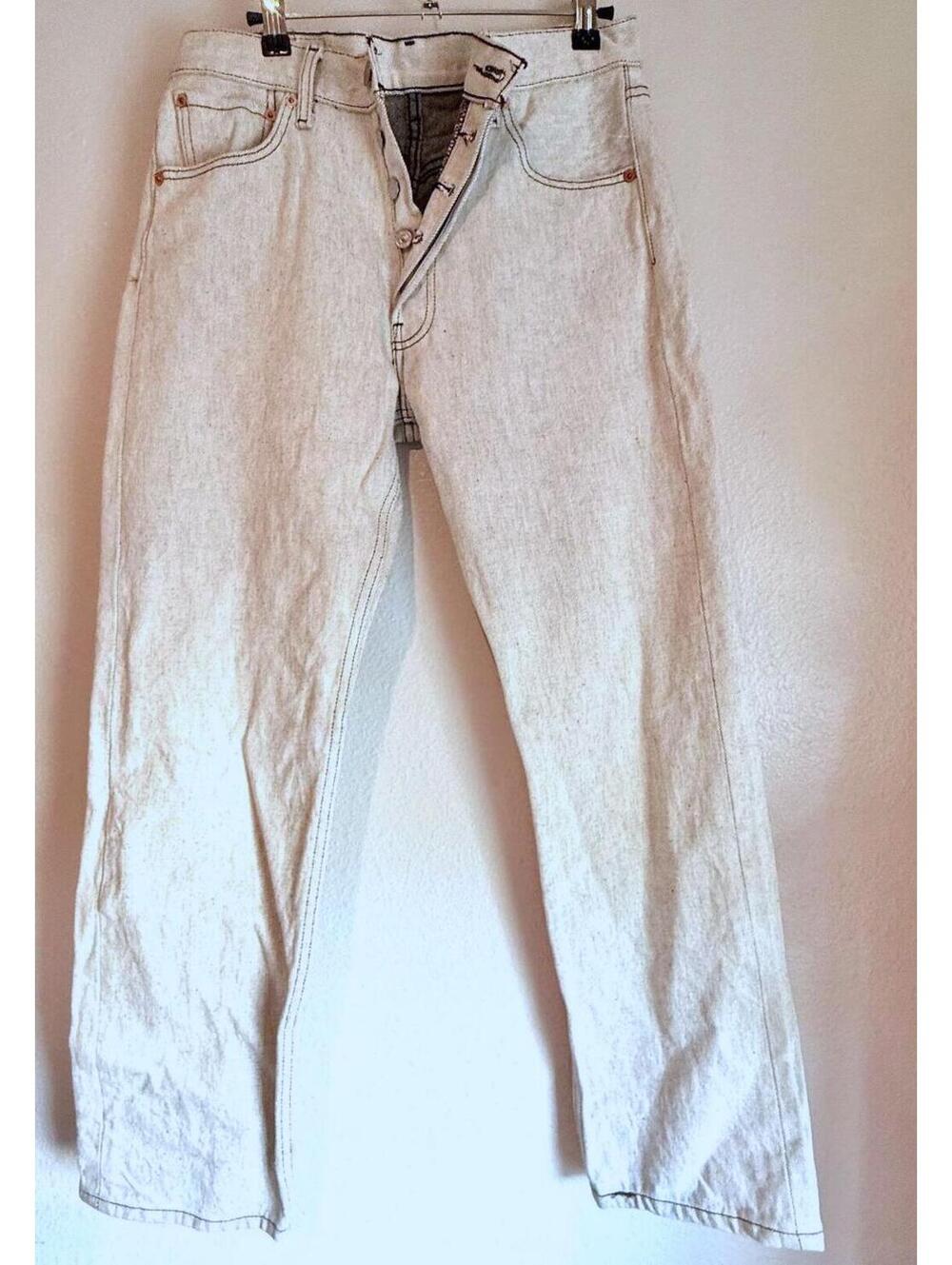 Vintage Levis Stone Wash Button Fly 501 Straight Fit Light Gray White 31 X 32